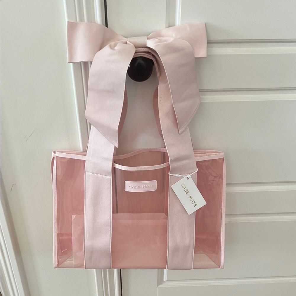 NWT CASE-MATE Pink Clear Tote Bag with Bow Handles